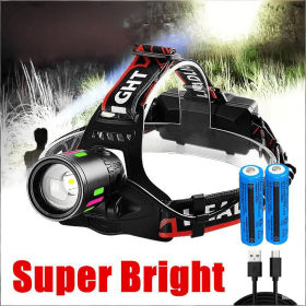 3Modes Tail Warning Rechargeable LED Headlamp Headlight Zoomable Lamp Flashlight